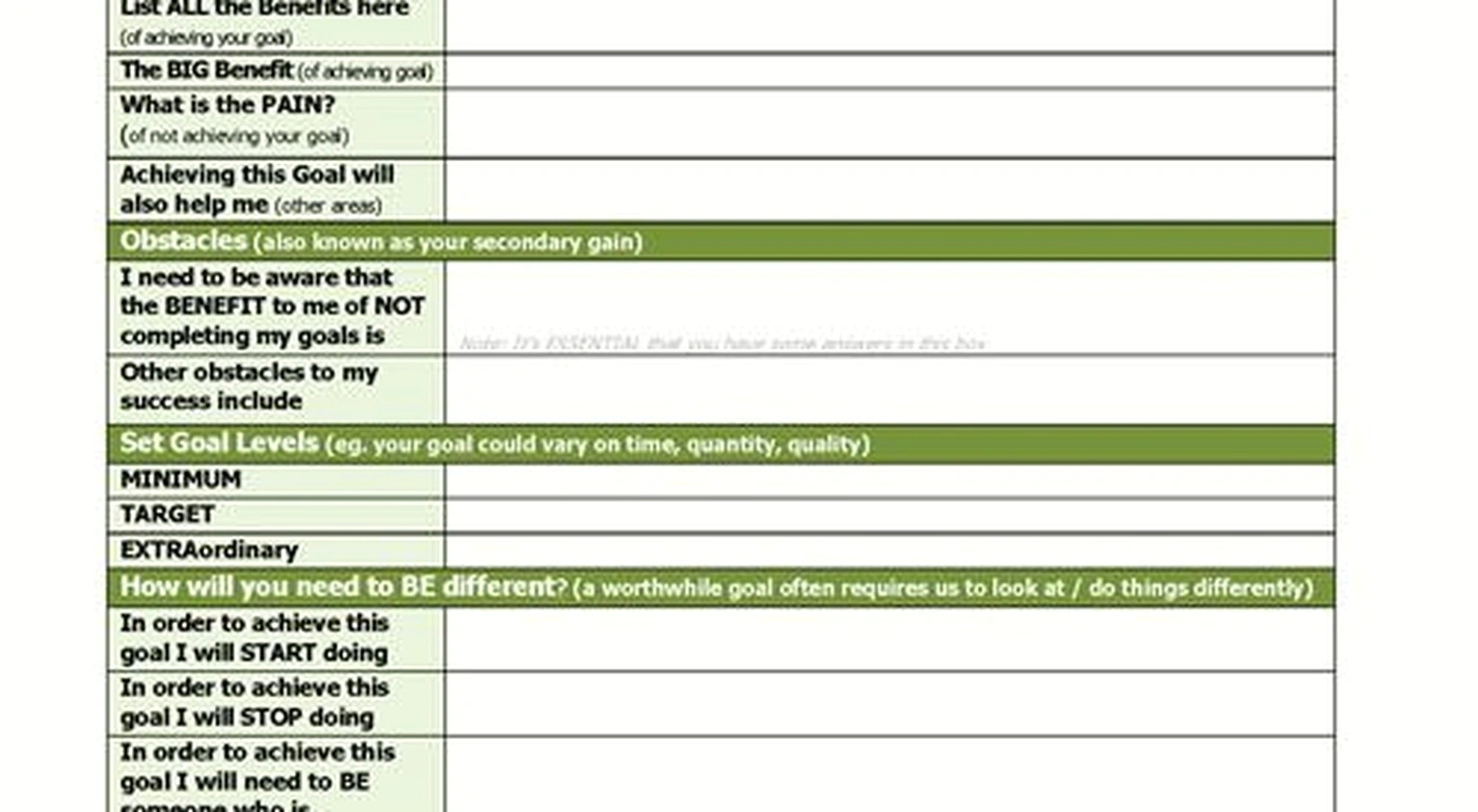 Personal goal setting coaching session